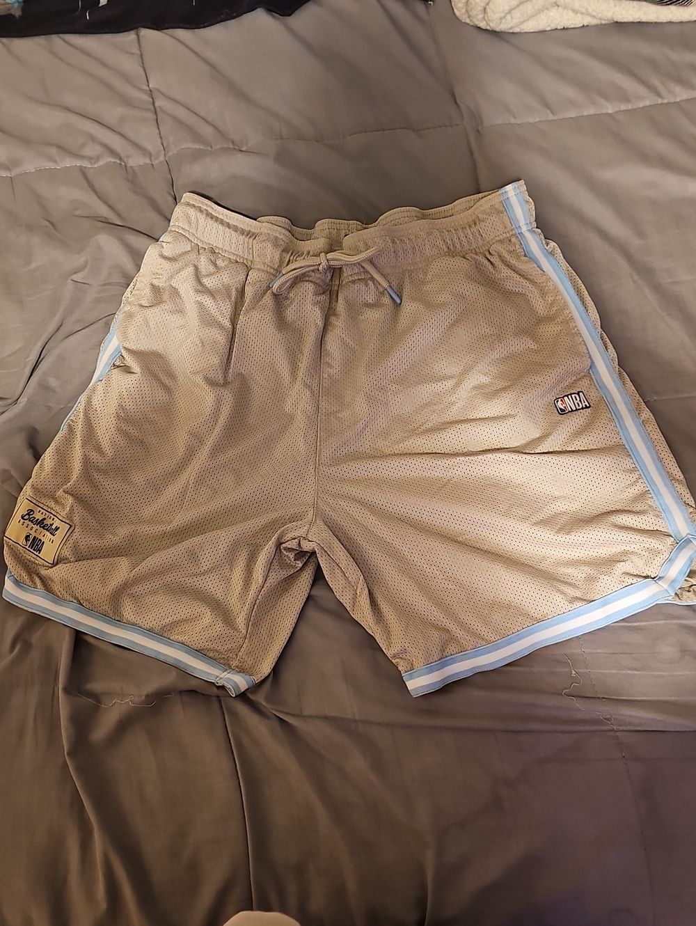 NBA Beige Mesh Athletic Shorts with Light Blue Trim